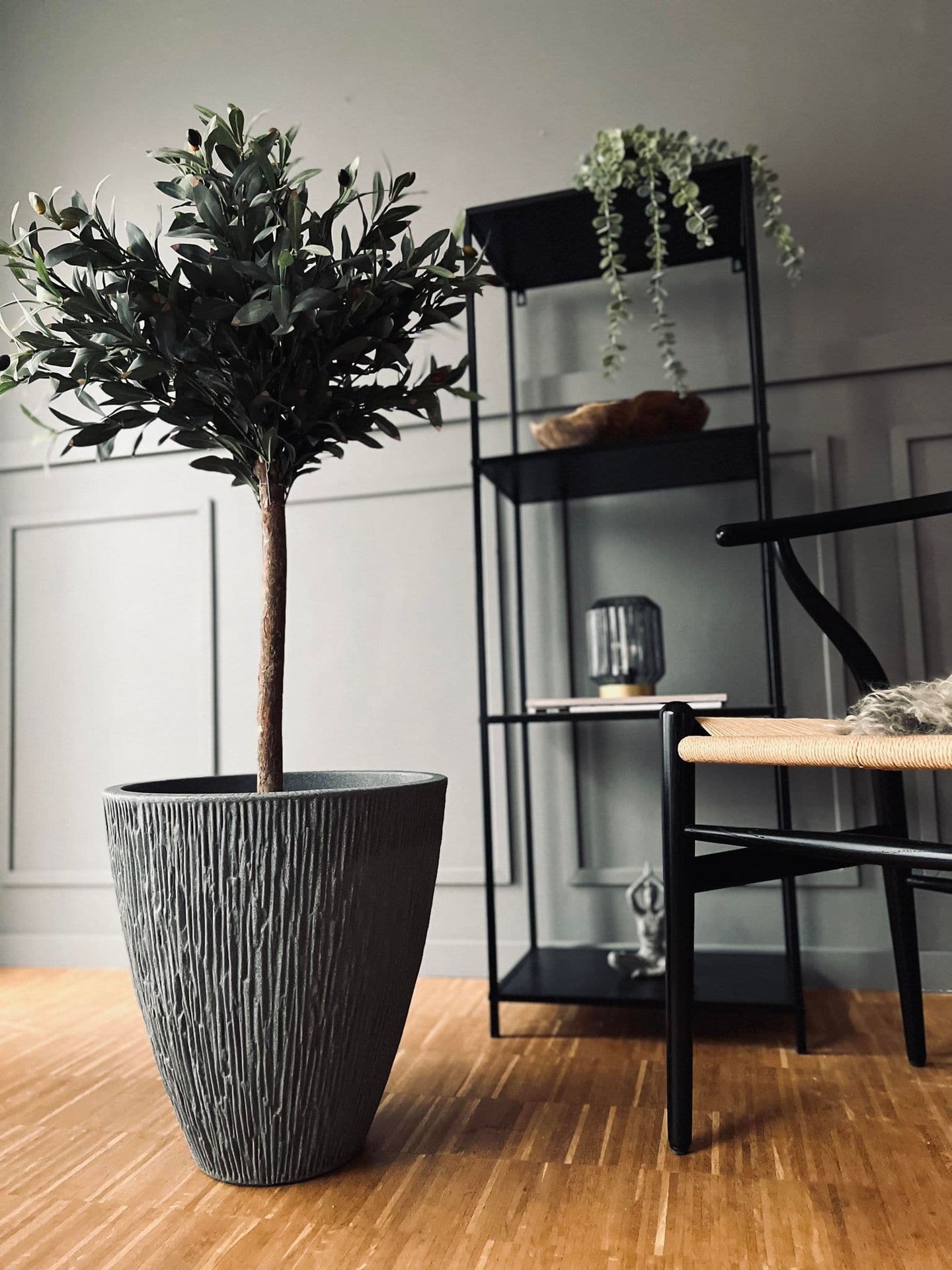 Krukke i plast - Riflet Grå H 40 cm - VIAMAJA.DK