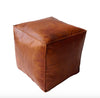 Quadratischer Lederpouf Cognac