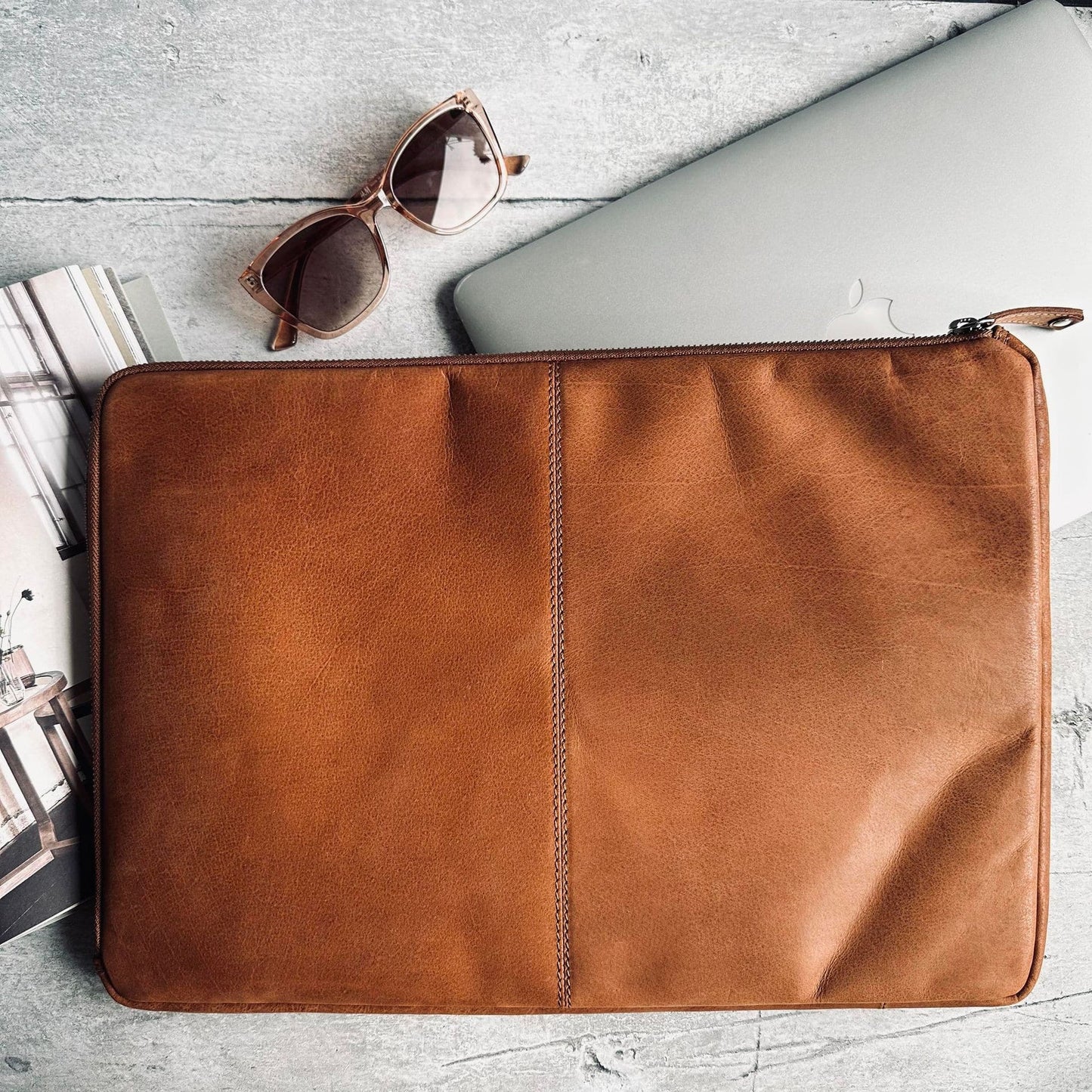 Laptop sleeve Cognac leather - VIAMAJA.DK