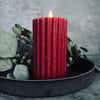 LED-Blockkerze 10cm - Rot gerillt mit Timerfunktion