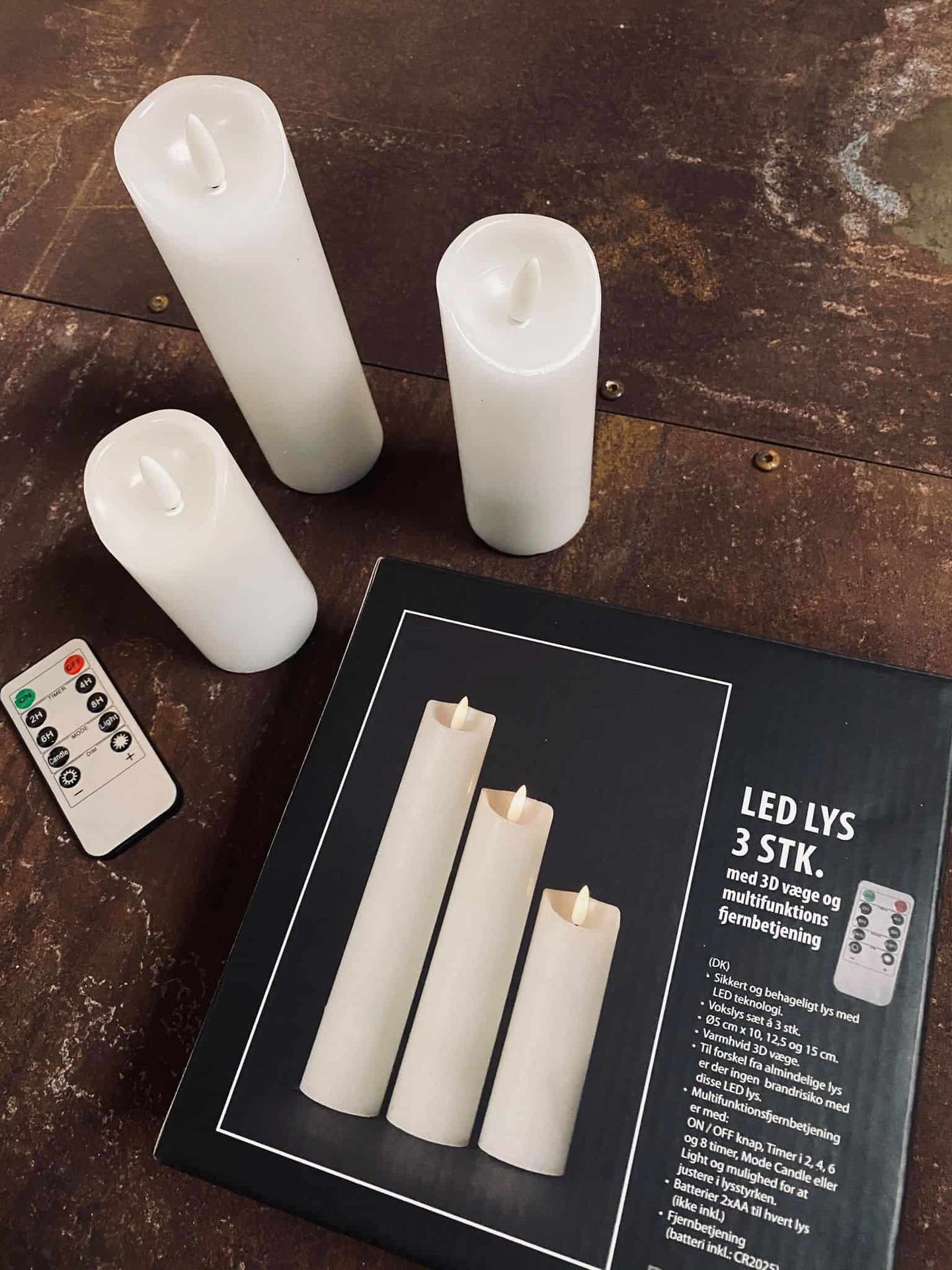 LED Bloklys – Gaveæske med 3 stk. – Inkl. fjernbetjening - VIAMAJA.DK