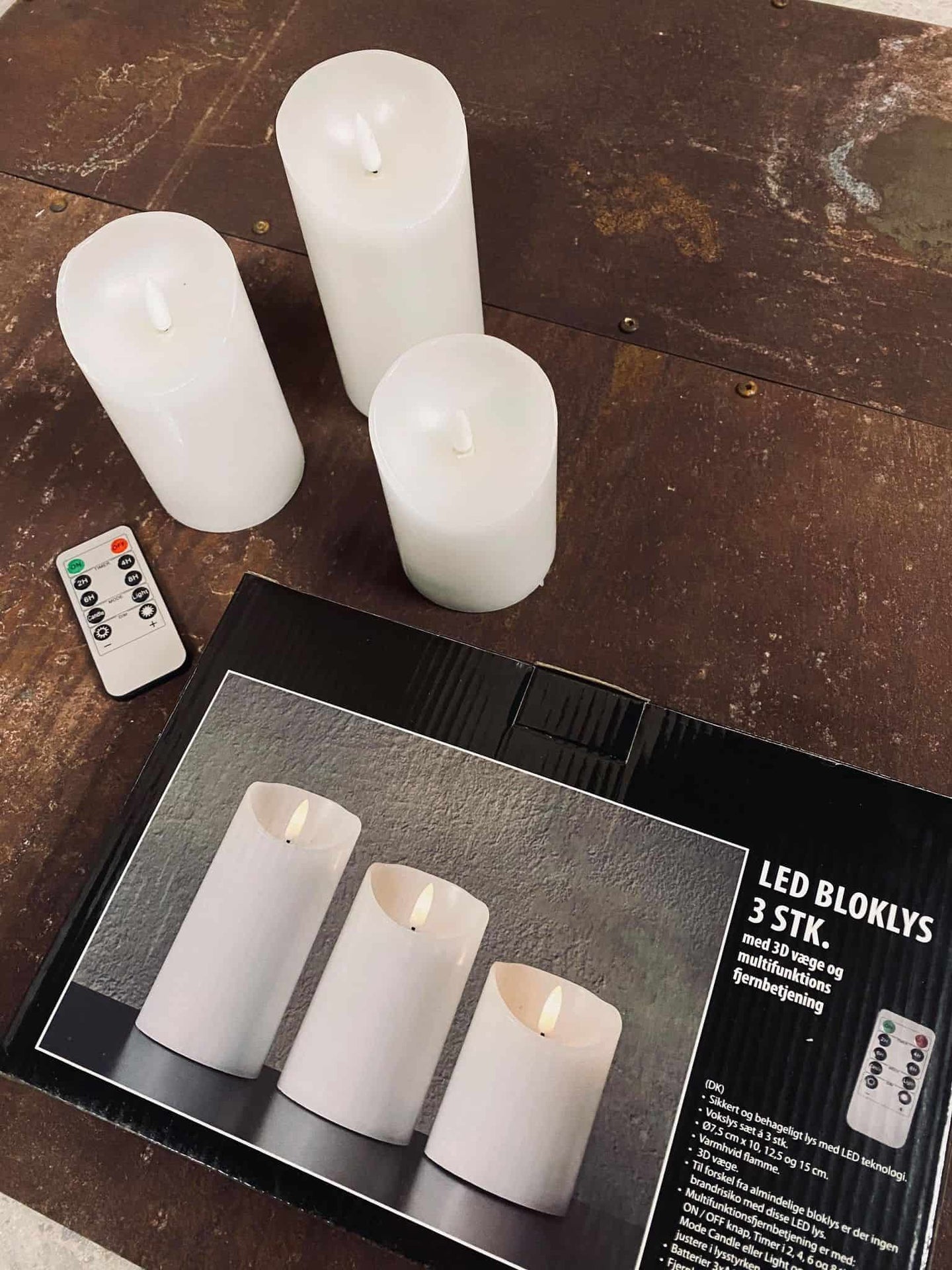 LED Bloklys – Gaveæske med 3 stk. Lys – Inkl. fjernbetjening - VIAMAJA.DK
