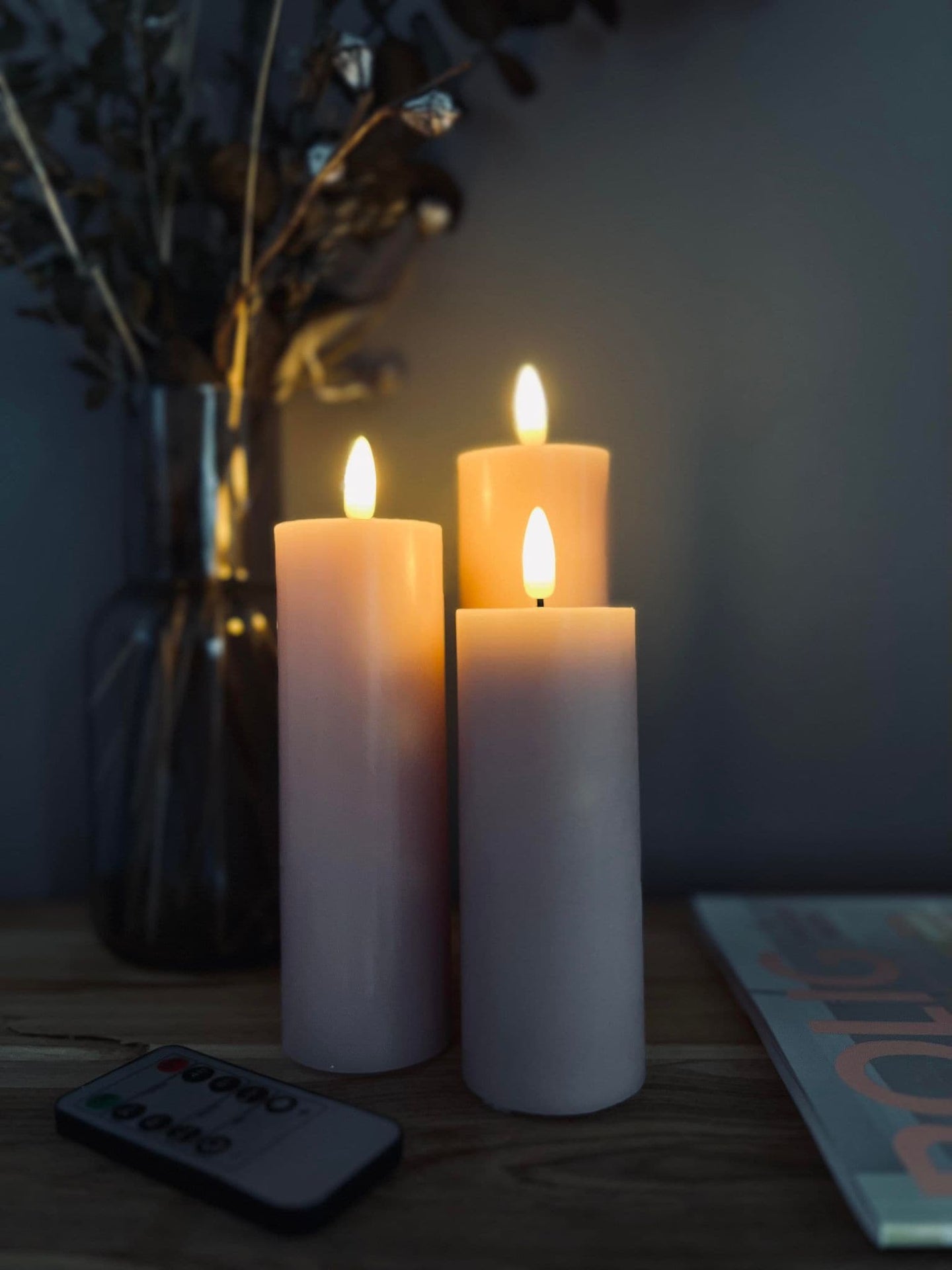 LED Bloklys / Rosa – 3 stk. Lys – Inkl. fjernbetjening - VIAMAJA.DK