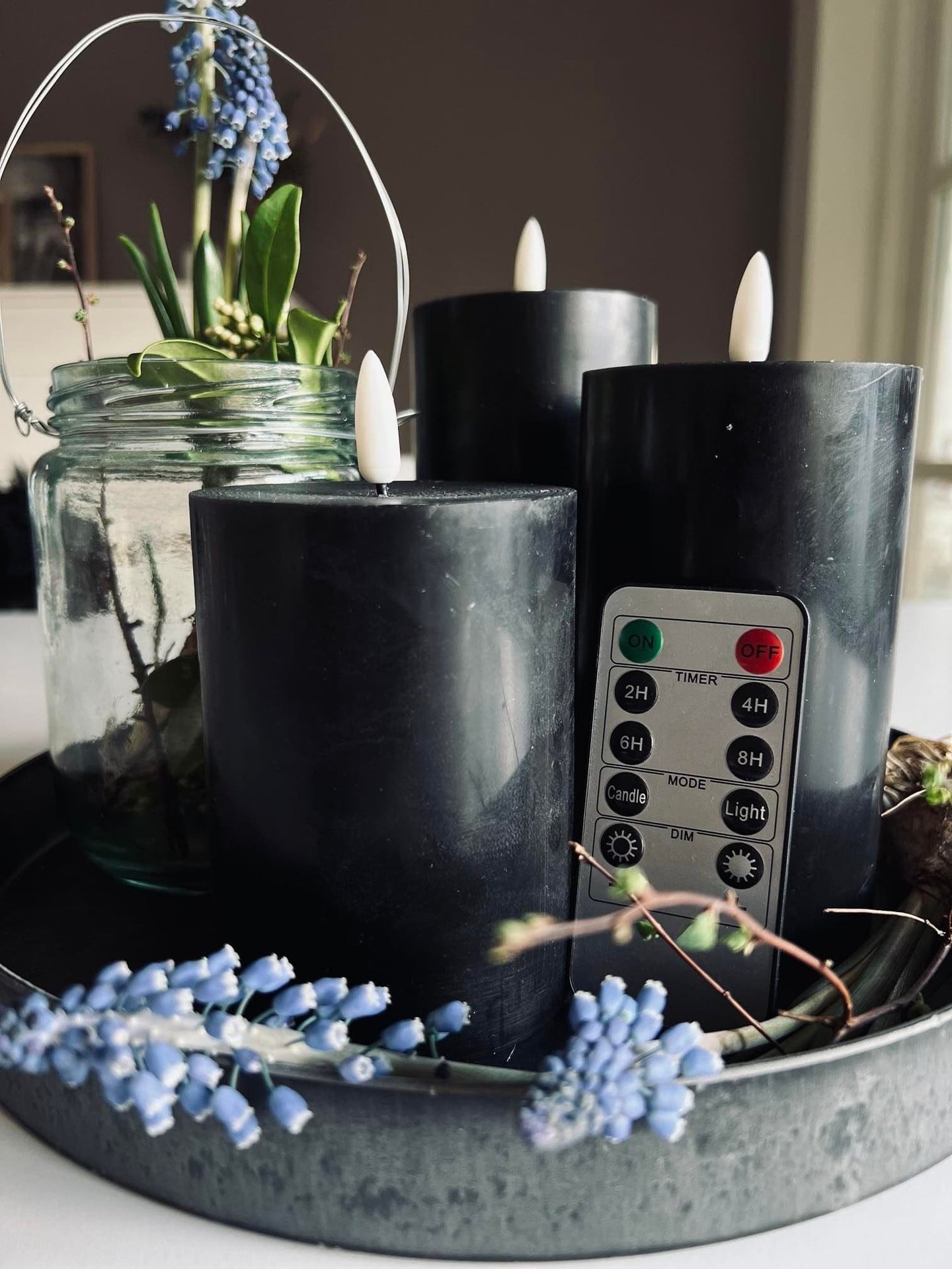 LED Bloklys / Sort 3 stk. Lys – Inkl. fjernbetjening - VIAMAJA.DK
