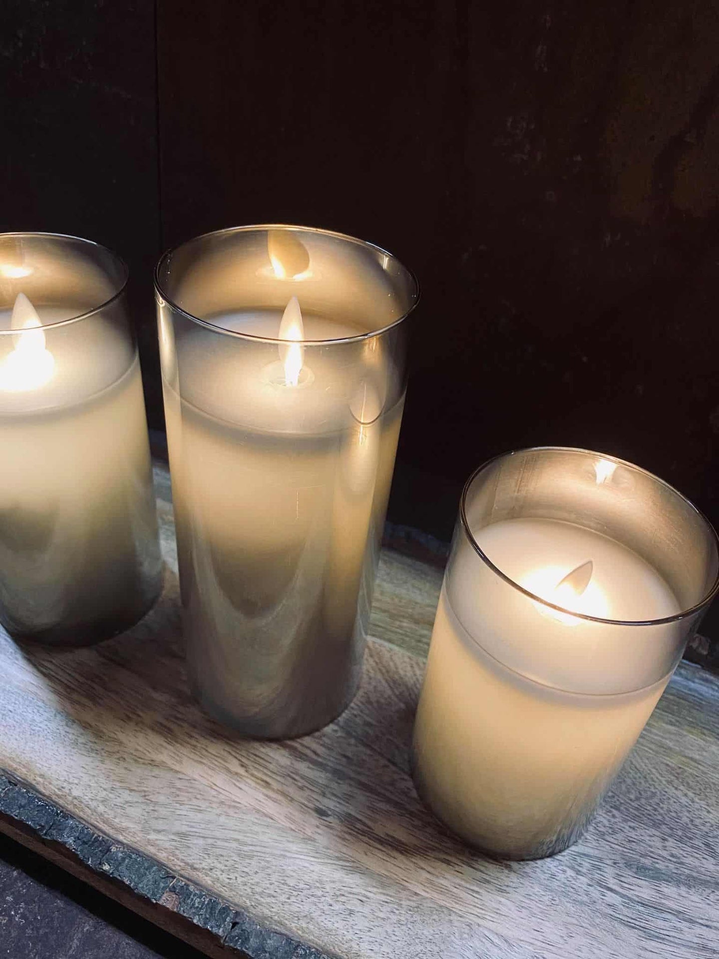 LED Lys i Røgfarvet glas m. timer - 3 stk. - VIAMAJA.DK