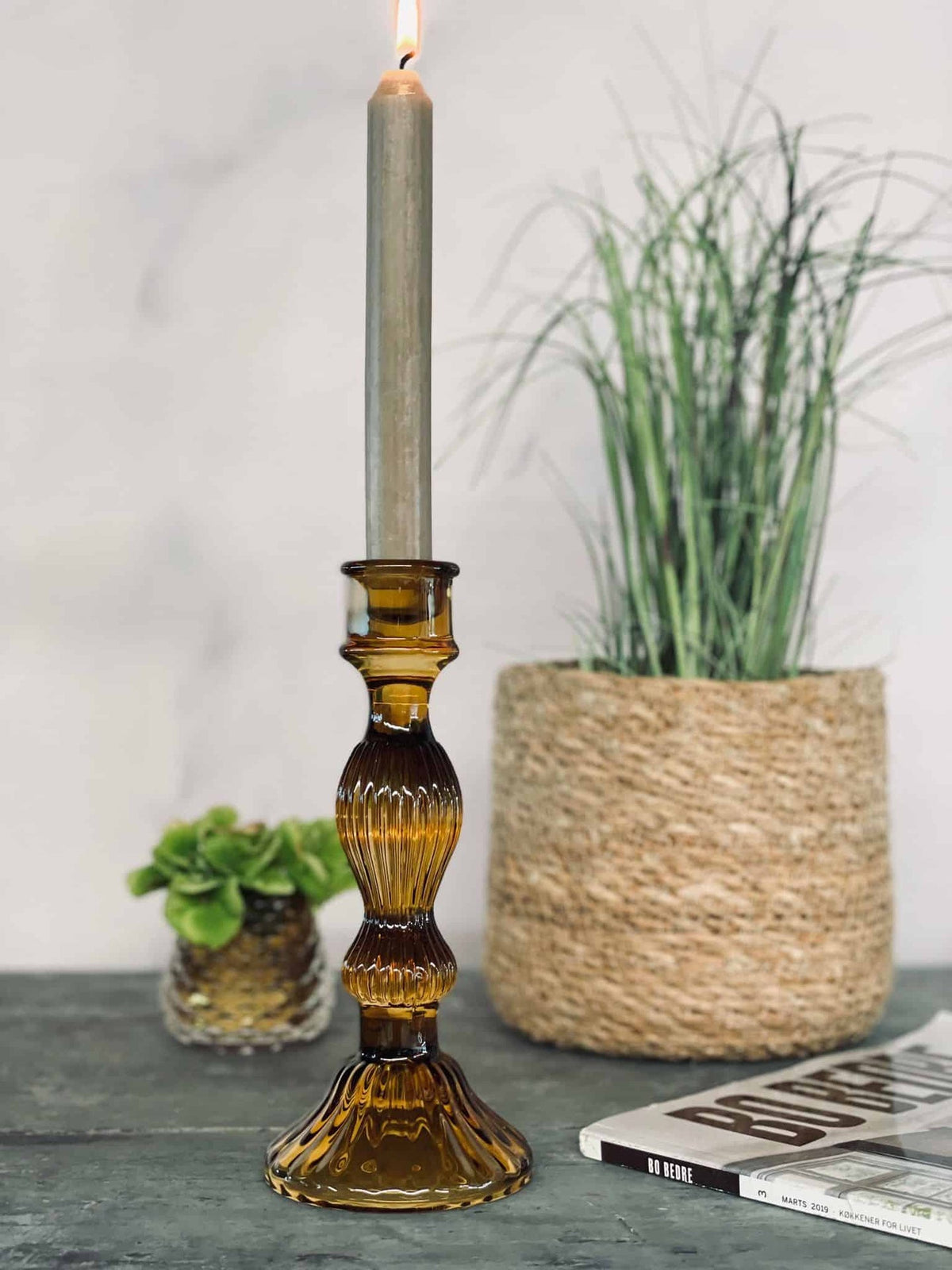 Lysestage i glas – Stor - VIAMAJA.DK