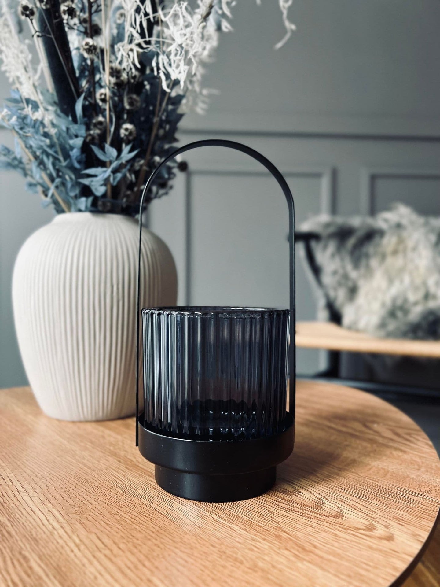Lysestage / lanterne - Grå glas - VIAMAJA.DK