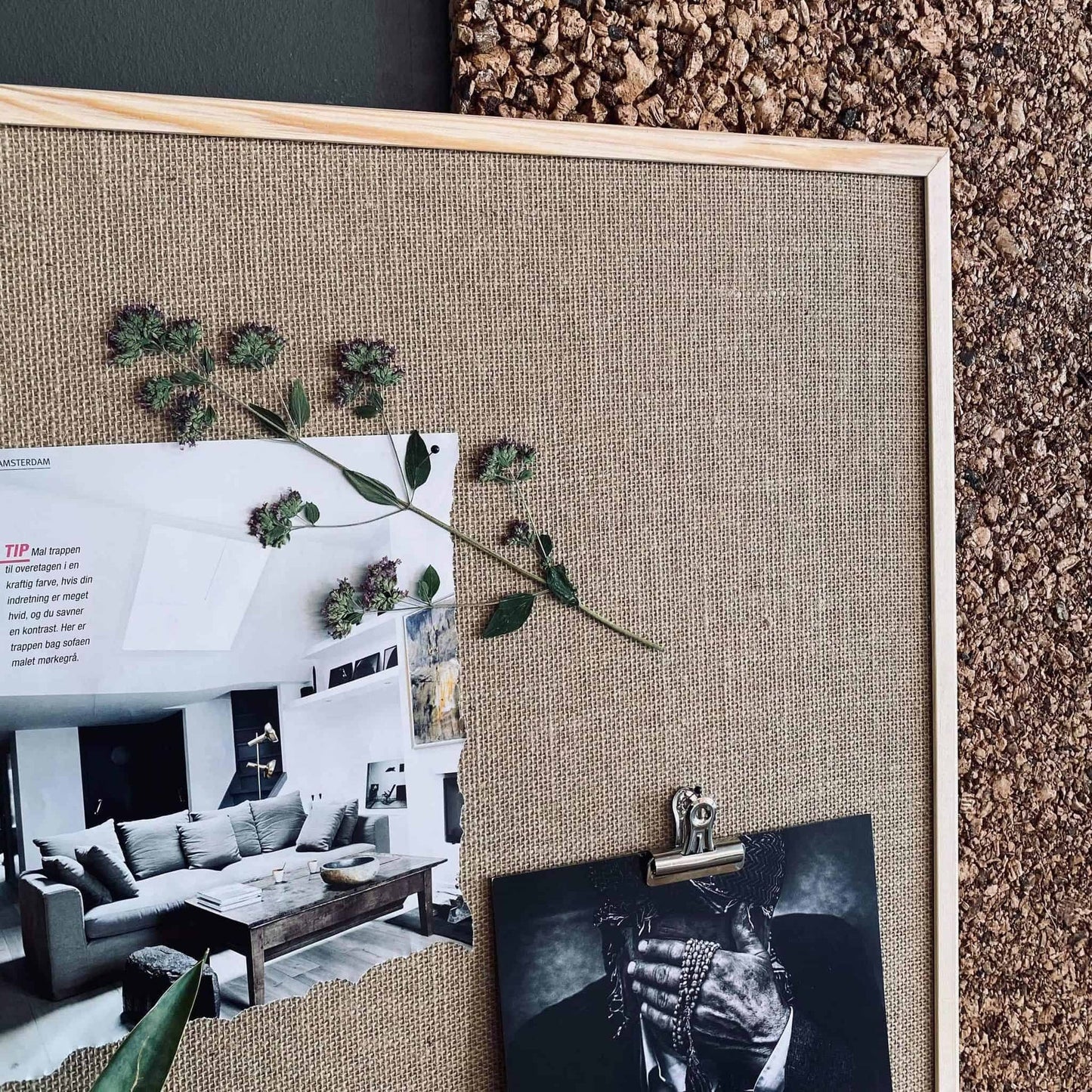 Opslagstavle - Hessian med natur ramme 60x80 - VIAMAJA.DK