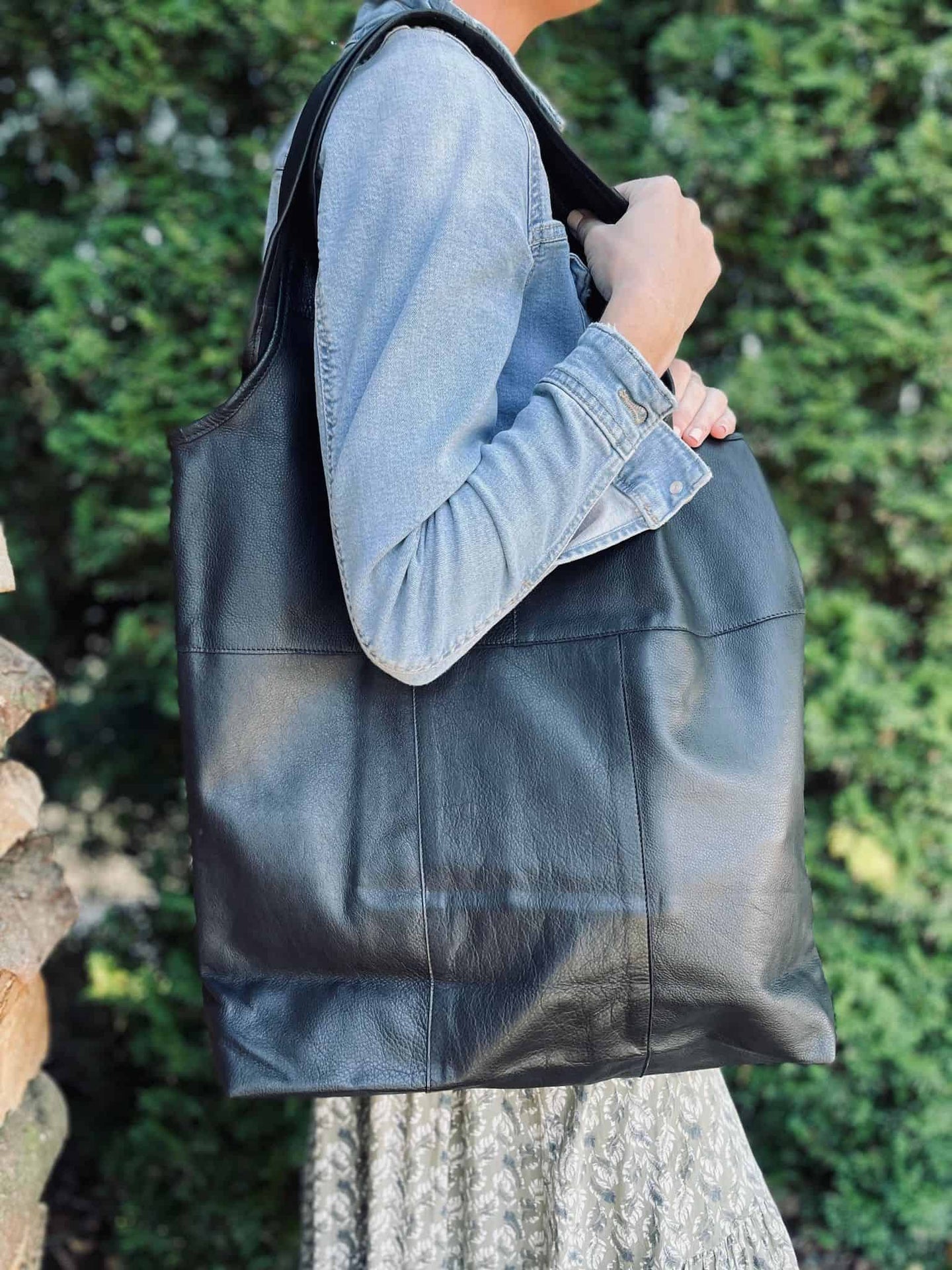 Oversize Læder Shopper - Black - VIAMAJA.DK