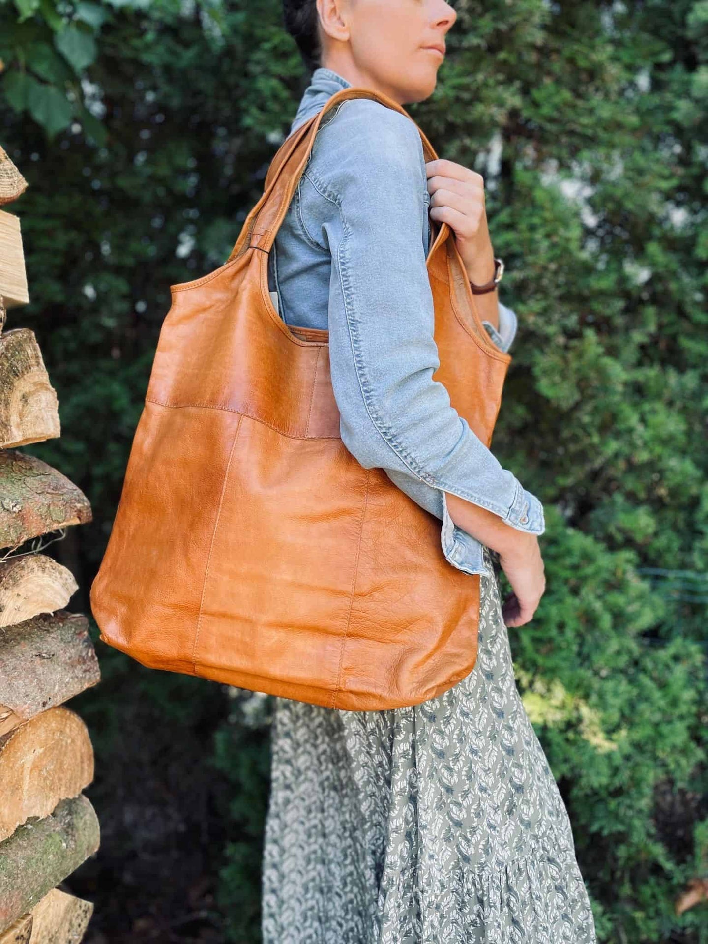 Oversize Læder Shopper – Cognac - VIAMAJA.DK