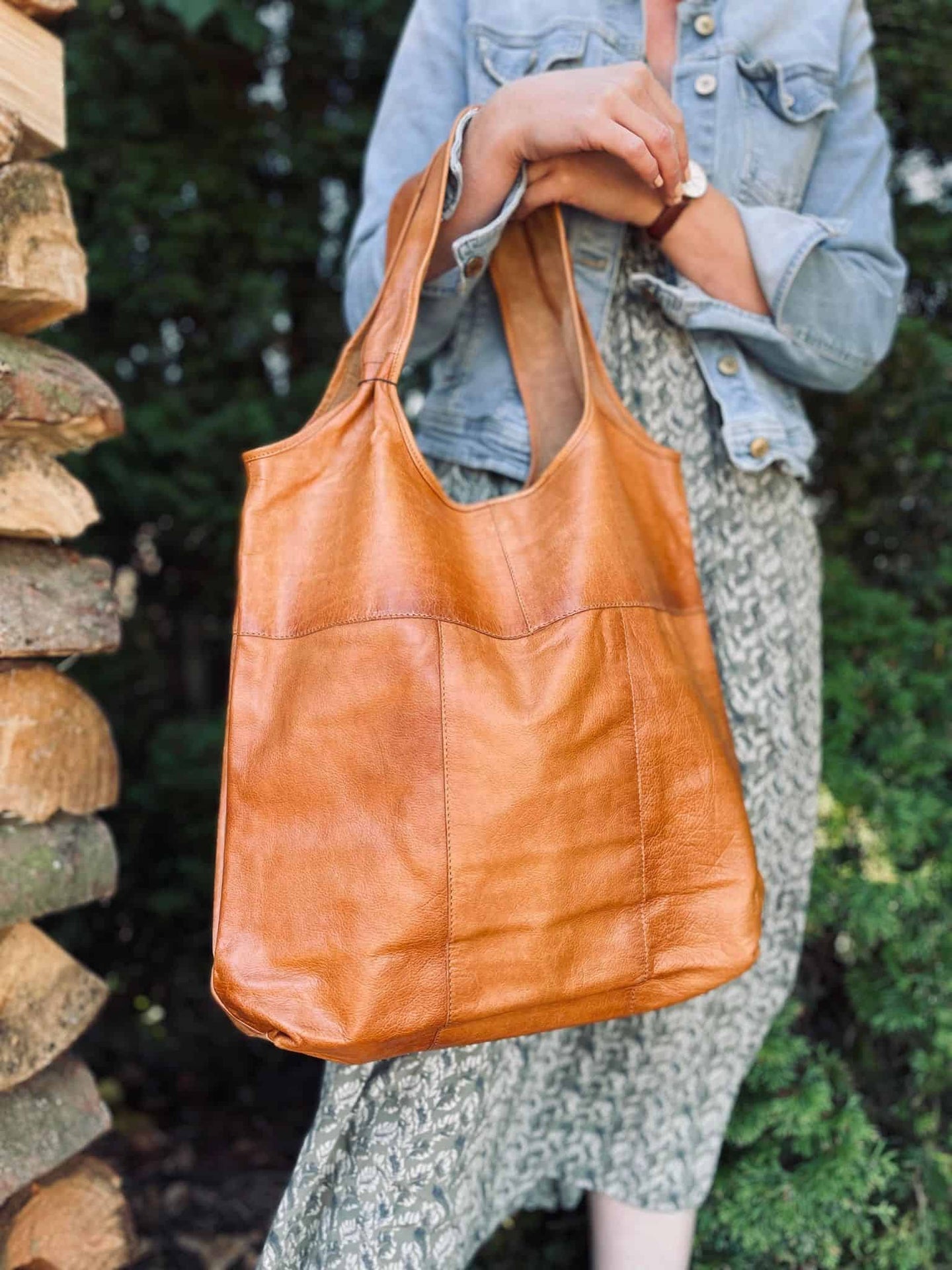 Oversize Læder Shopper – Cognac - VIAMAJA.DK