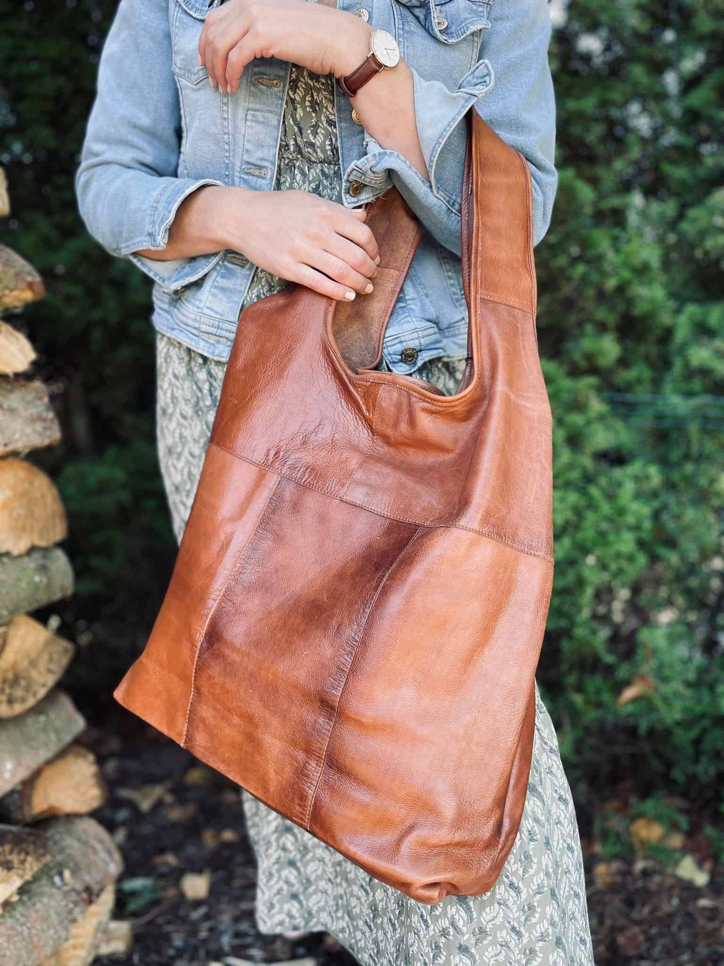 Oversize Læder Shopper – Walnut - VIAMAJA.DK