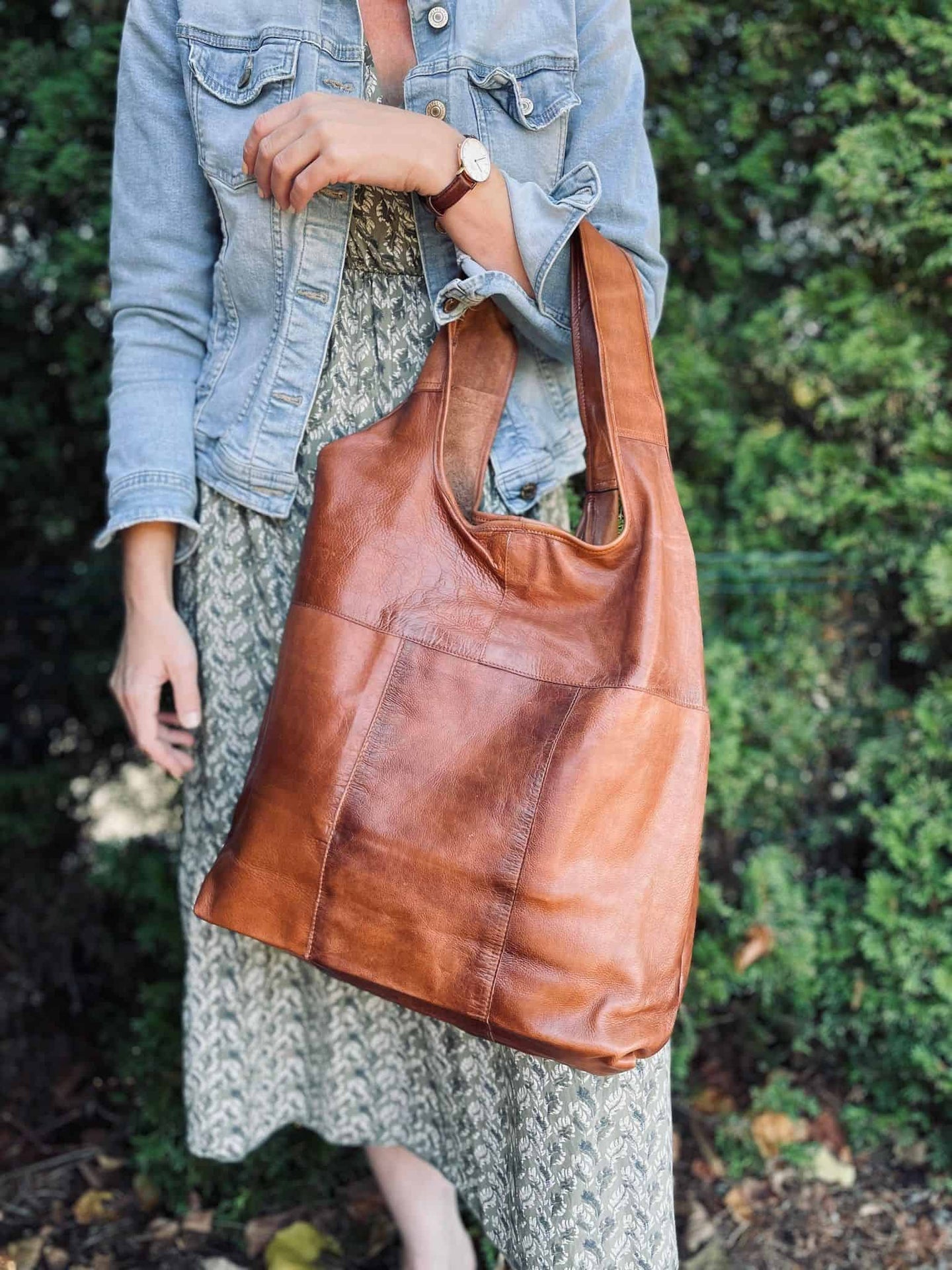 Oversize Læder Shopper – Walnut - VIAMAJA.DK