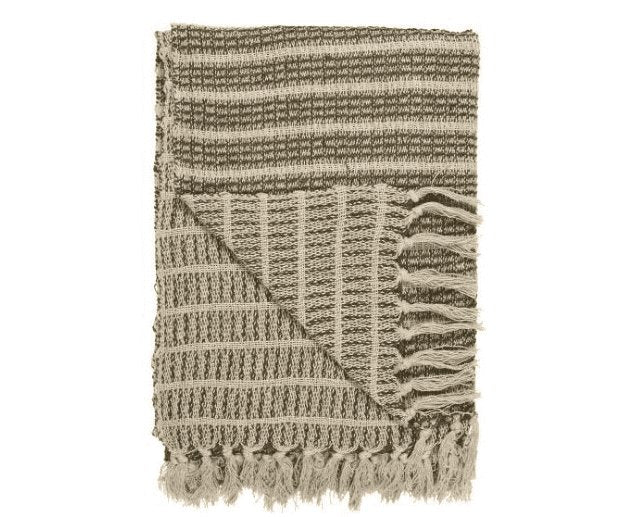 Plaid creme/oliven stribemønster - VIAMAJA.DK