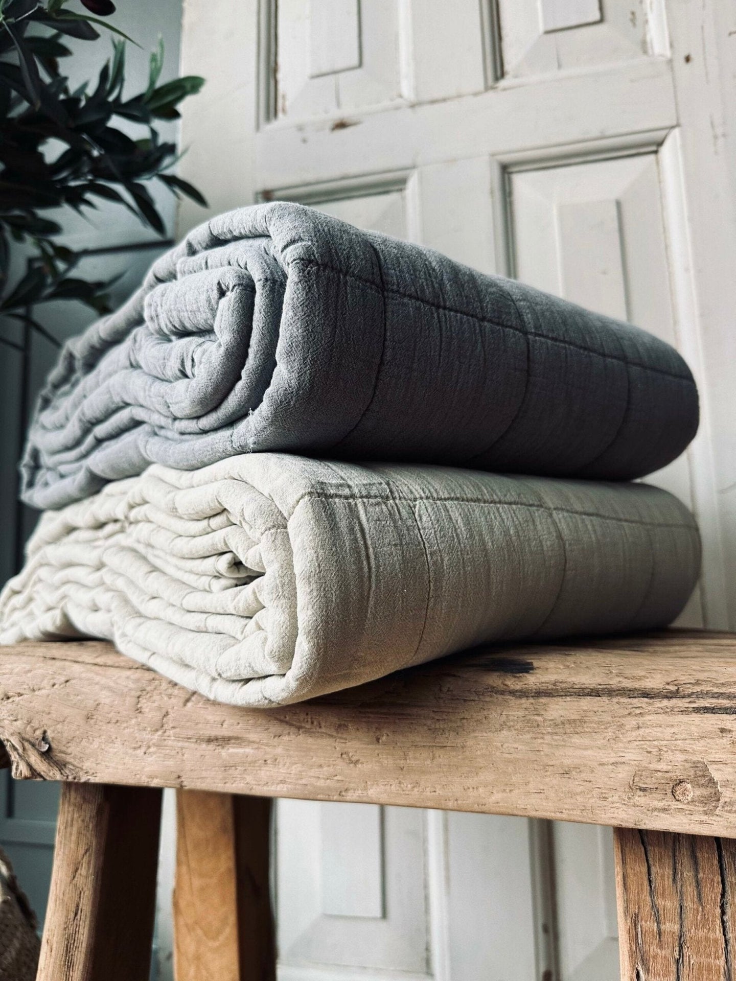 Plaid STONE-WASHED Quilt – Nature - VIAMAJA.DK