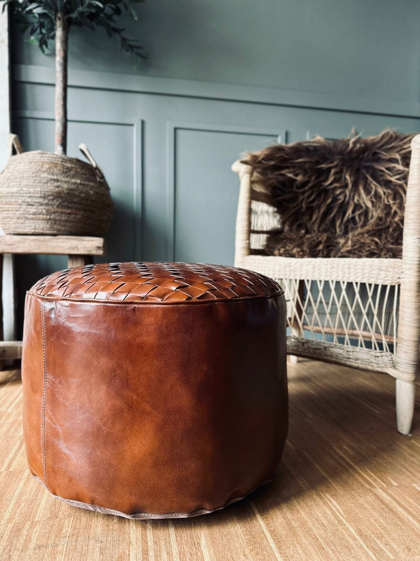 Puff med flet top - Cognac - VIAMAJA.DK