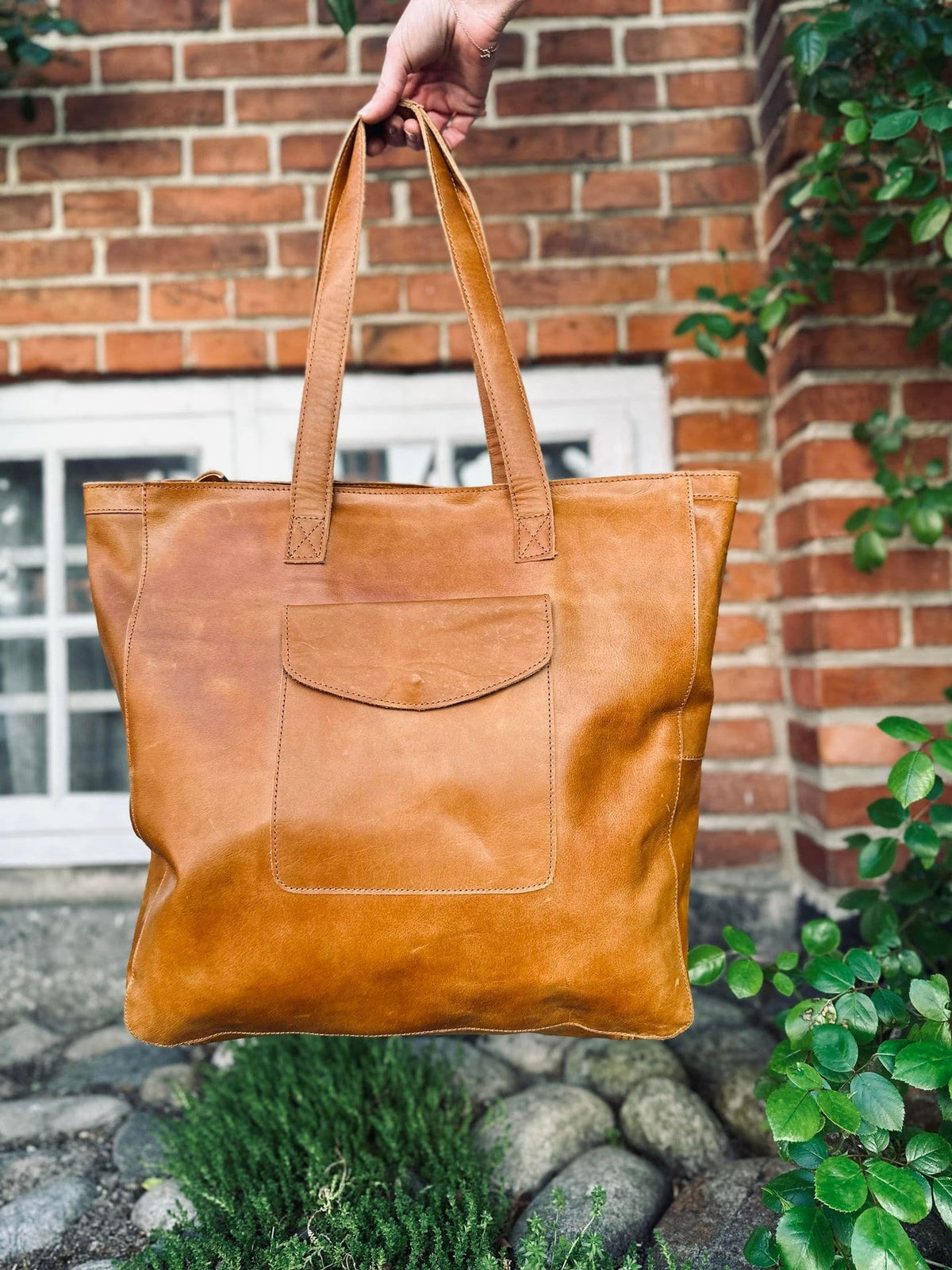 Shopper BIG BUFFALO – Cognac bøffellæder - VIAMAJA.DK