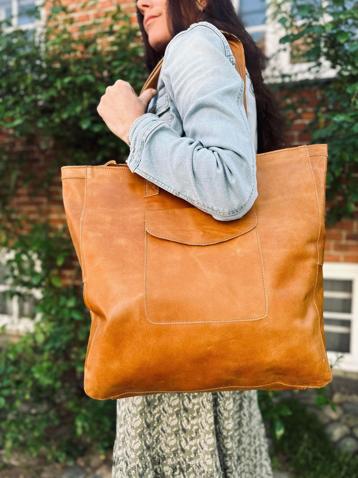 Shopper BIG BUFFALO – Cognac bøffellæder - VIAMAJA.DK