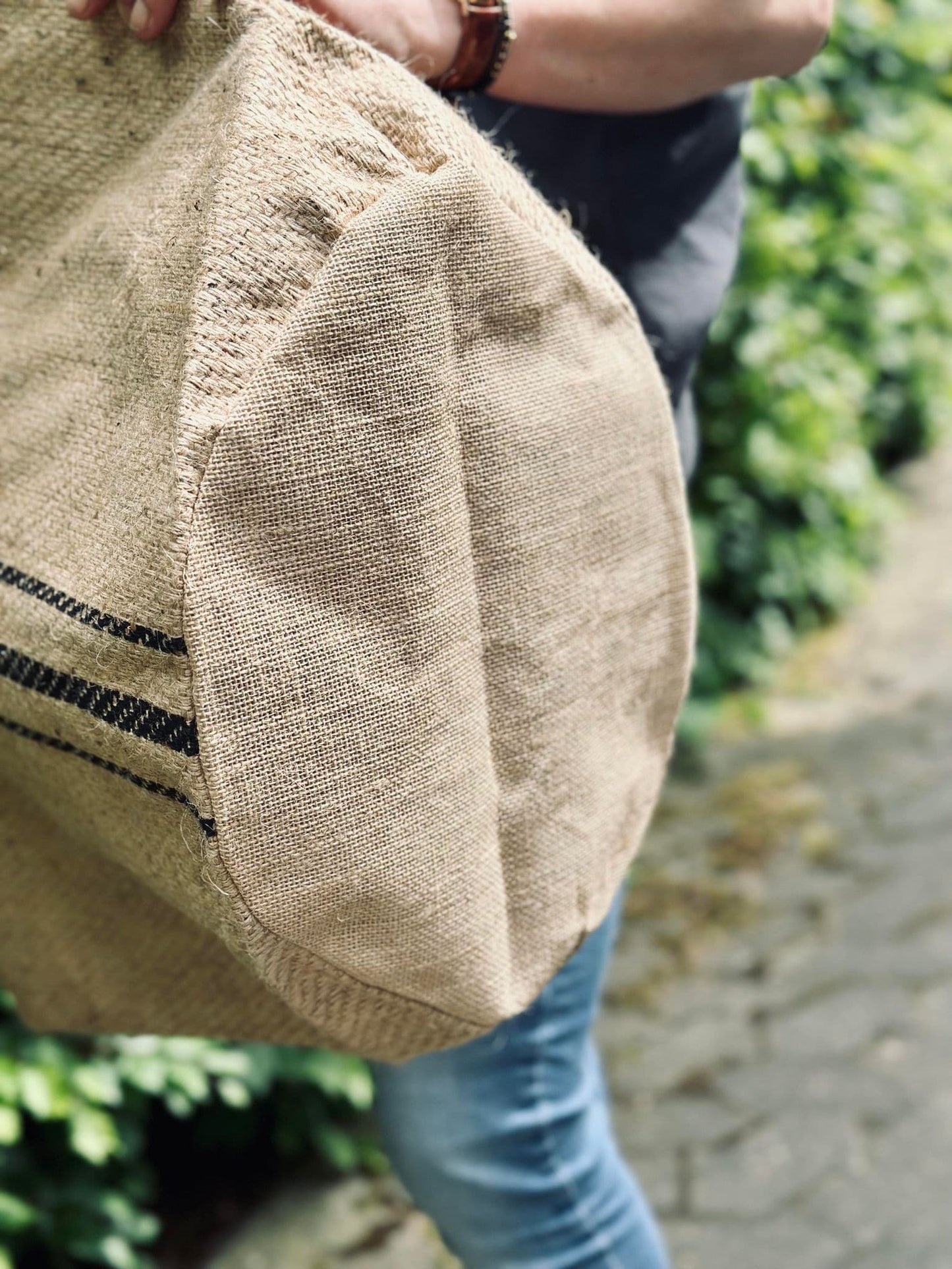 Shopper / strandtaske - Jute med strib - VIAMAJA.DK