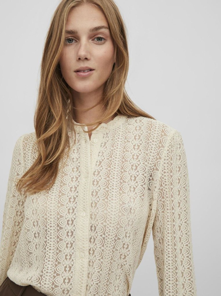 Skjorte med blonde Off - white - VIAMAJA.DK