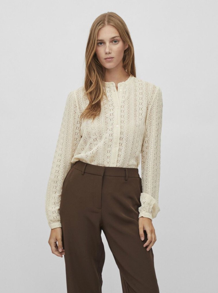 Skjorte med blonde Off - white - VIAMAJA.DK