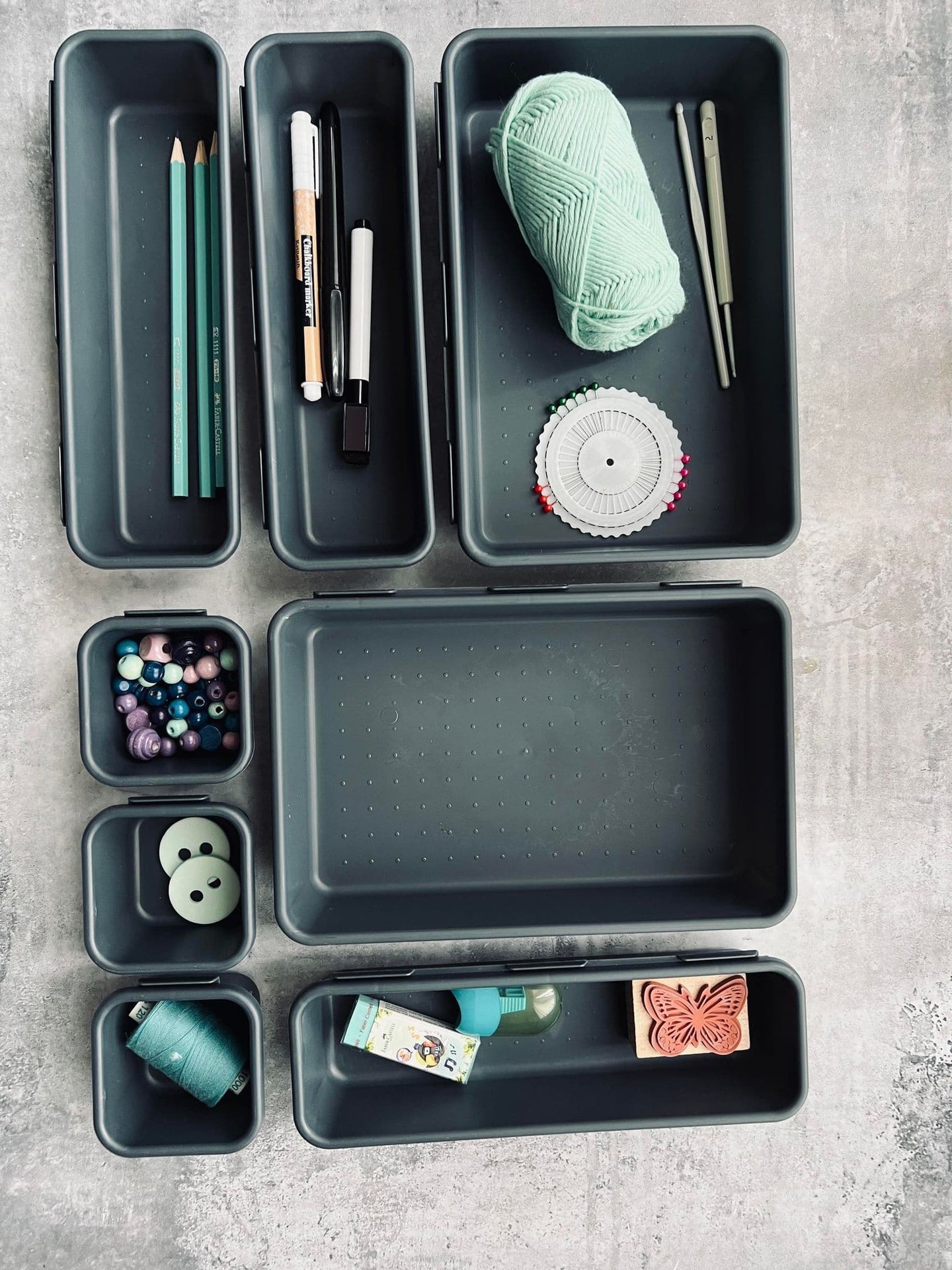 Skuffe organizer - Sæt med 8 kasser - mørk grå - VIAMAJA.DK