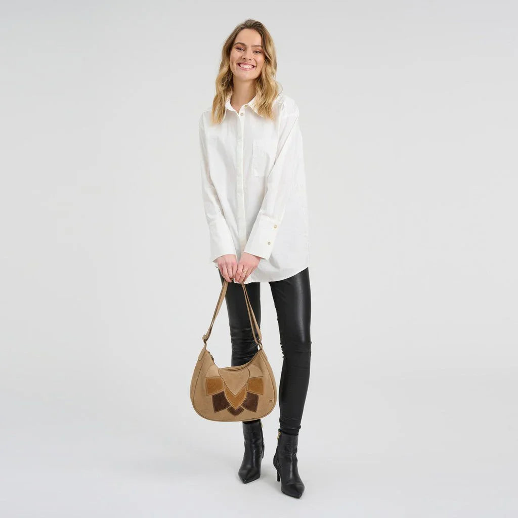 Schultertasche Florence aus Wildleder - Sand