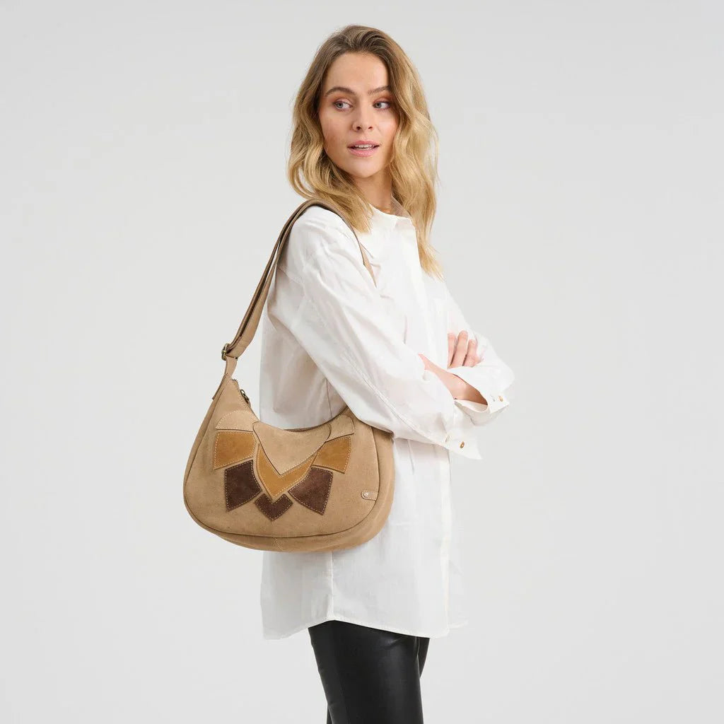 Schultertasche Florence aus Wildleder - Sand