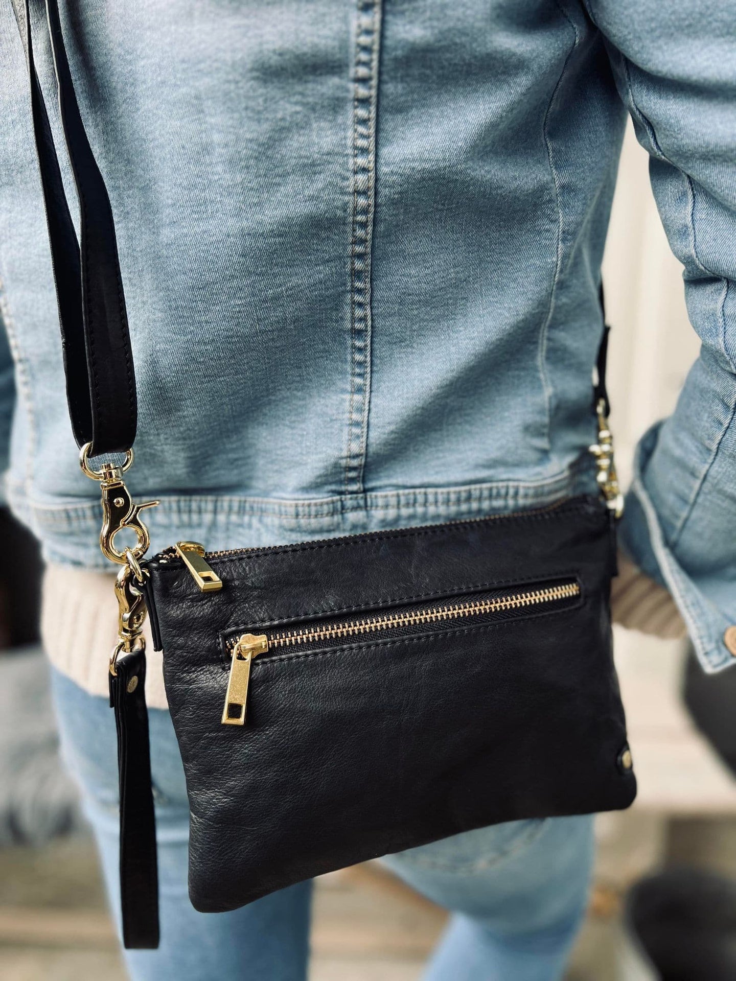 Smuk læder clutch - LADY black / gold - VIAMAJA.DK