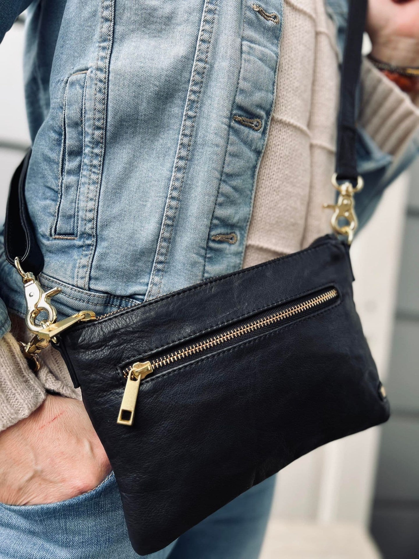 Smuk læder clutch - LADY black / gold - VIAMAJA.DK