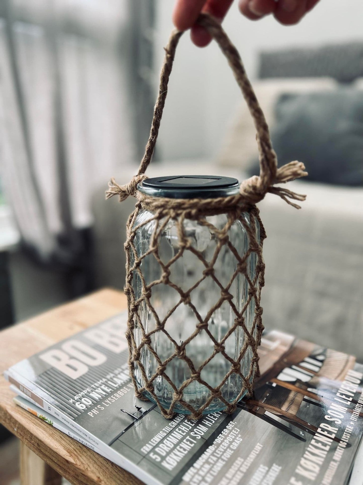 Solcelle lanterne - Glas og jute - VIAMAJA