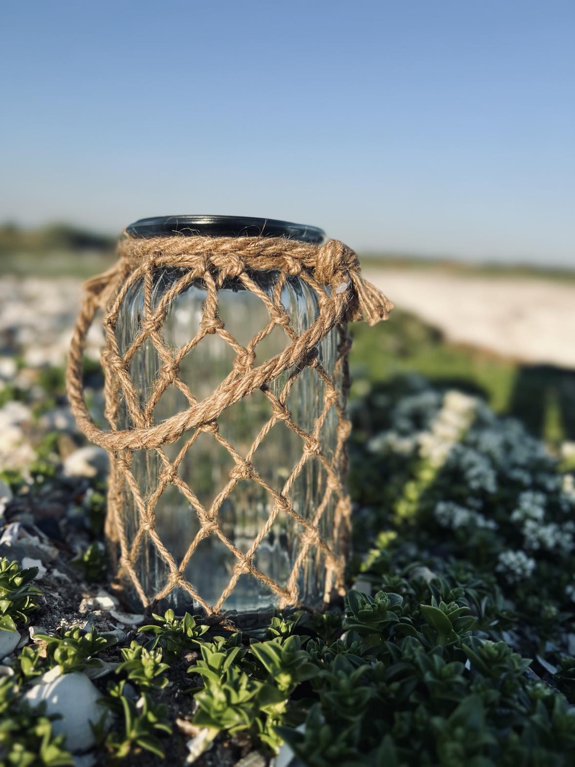 Solcelle lanterne - Glas og jute - VIAMAJA.DK