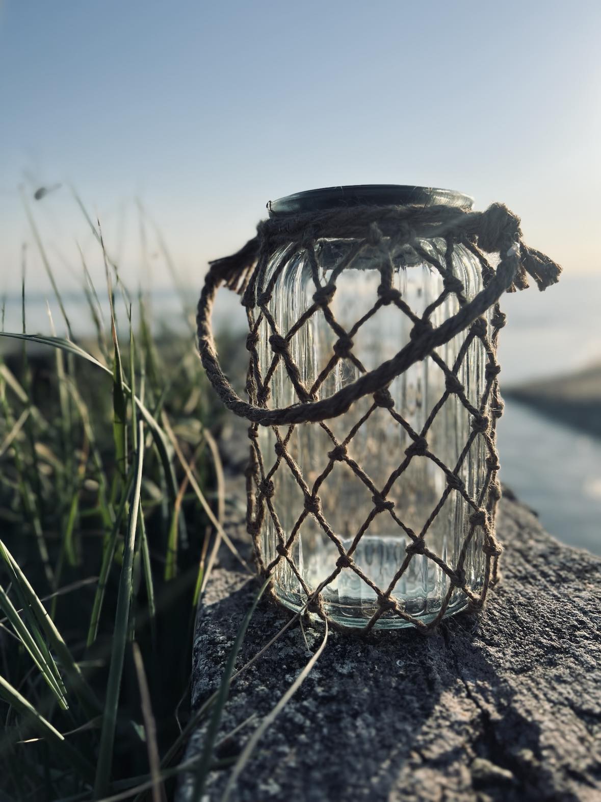 Solcelle lanterne - Glas og jute - VIAMAJA.DK