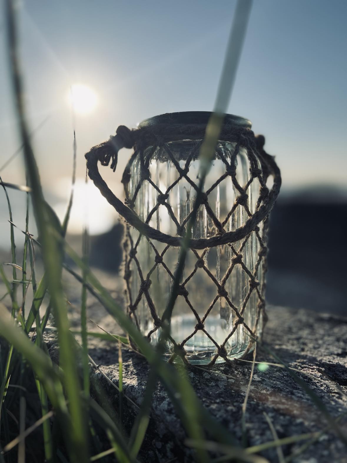 Solcelle lanterne - Glas og jute - VIAMAJA.DK