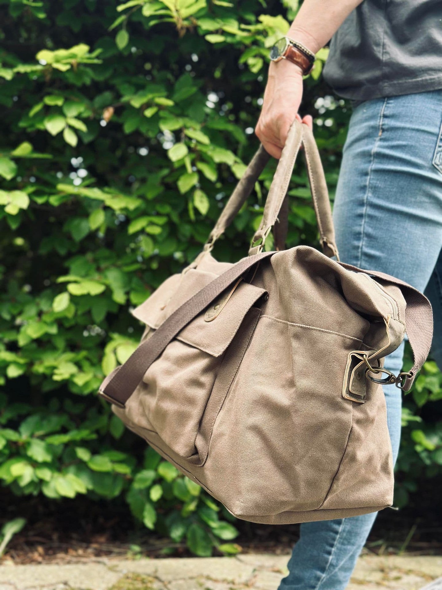 Weekendtaske - Brown kanvas - VIAMAJA.DK