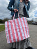 XL Strandtasche mit Streifen - Rot
